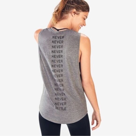 Fabletics Heather Grey “Never Settle” Janis Muscle Tank  Top - Picture 1 of 9
